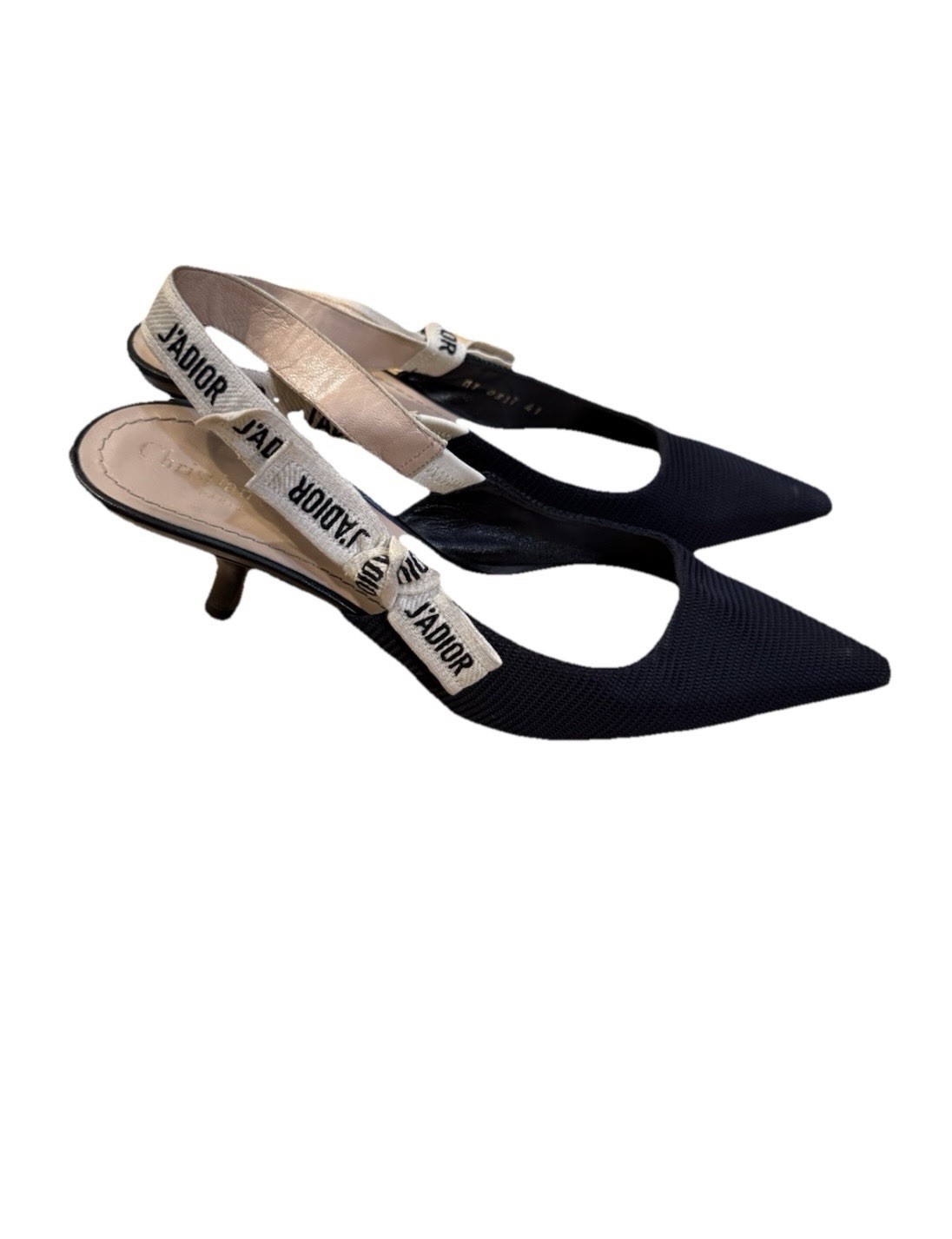 Dior J’Adior Black Pointed Slingback Kitten Heel