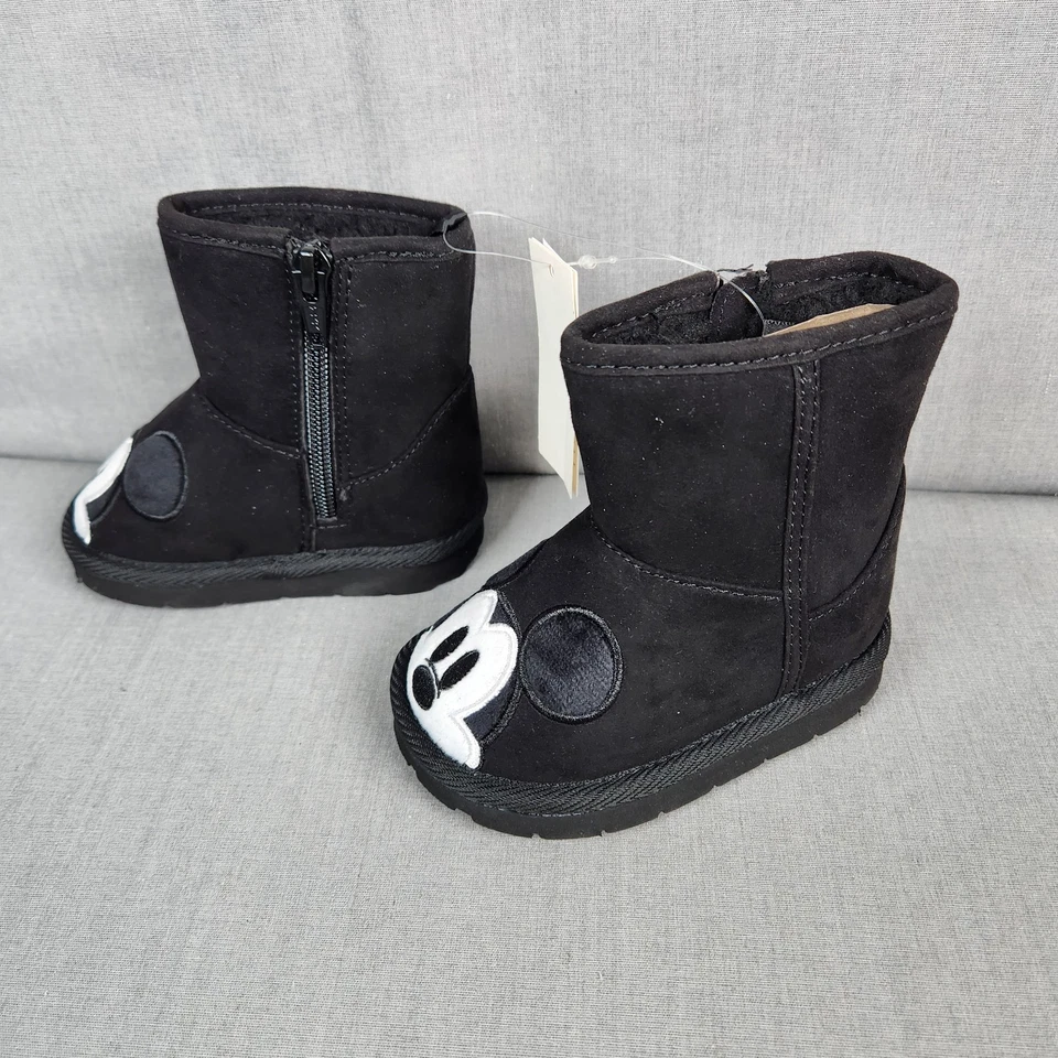 BabyGap Disney Mickey Mouse Acogedoras Botas Niño Pequeño Talla 5 Cremallera Forro Sherpa Negro Foto 3 de 4