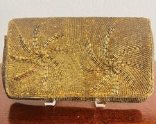 Vintage Gold Beaded/Sequins Clutch Evening Purse Handbag Hand Made in Hong Kong