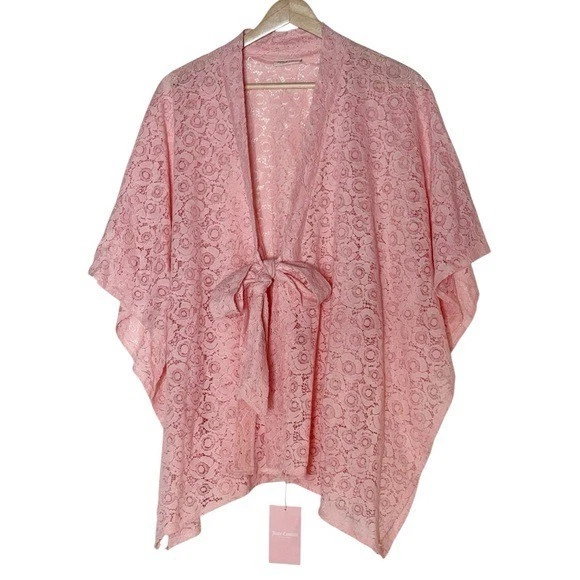 Juicy Couture Sample Sale Pink Lace Tie Front Kimono Shawl Poncho One Size NEW