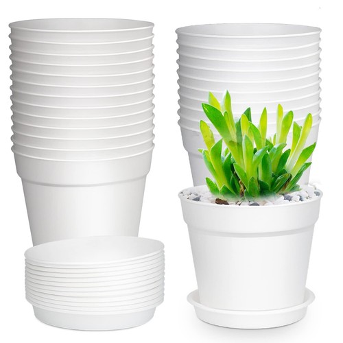 24 Pcs 4 Inch Plant Pots with Drainage Holes and Saucers for Indoor Plants, P...