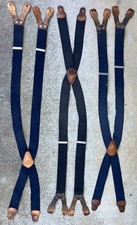 DULUTH TRADING Lot 3 Wide Elastic Leather Stretch Suspenders Navy/Black/Navy