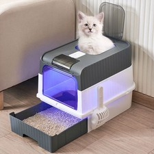 Large Cat Litter Tray Box Anti-Splashing Hooded Pan Deodorizer UV Sterilization