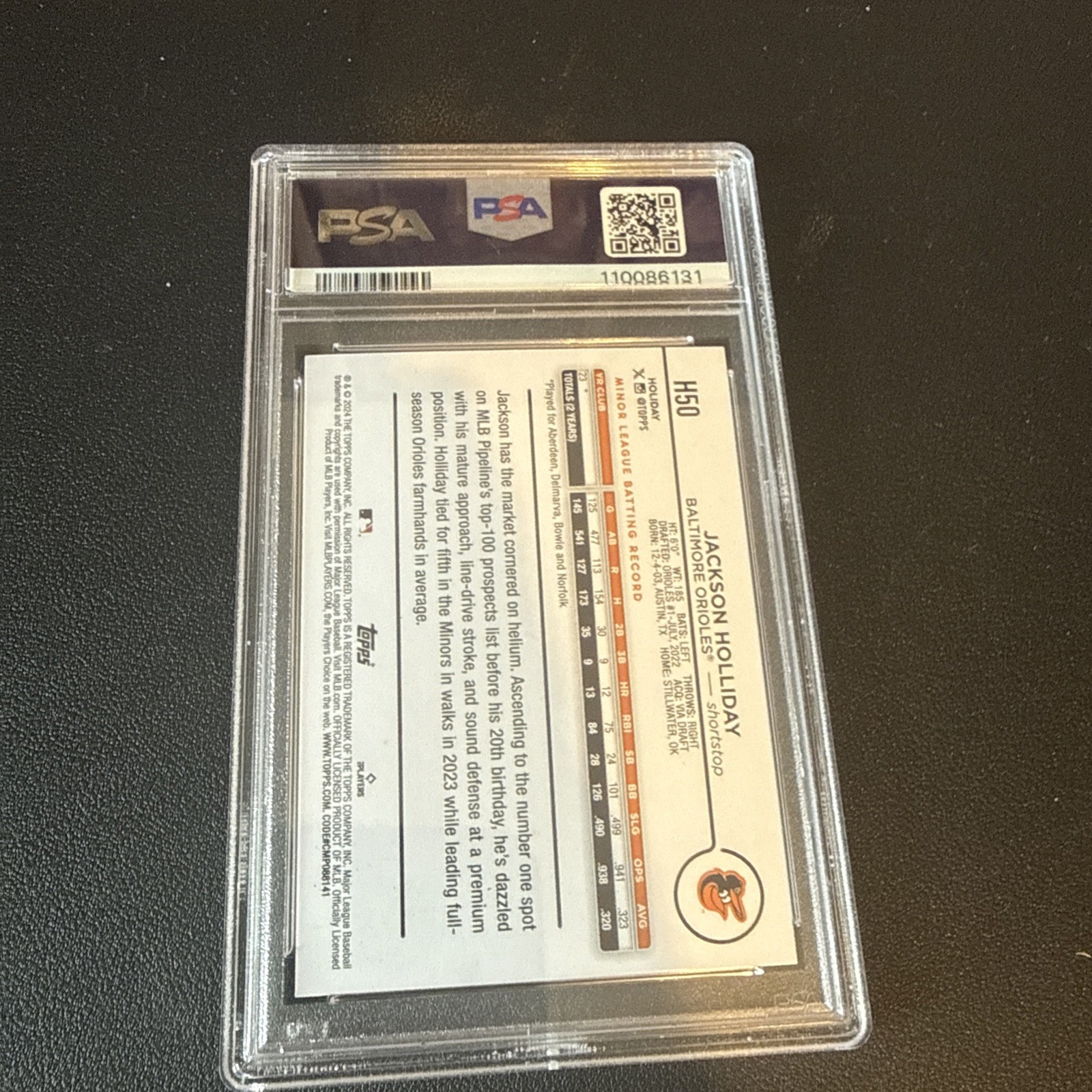 2024 Topps Holiday #H50 Jackson Holliday RC Baltimore Orioles Plaid PSA 9 MINT view 2