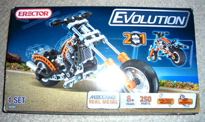 Meccano Erector Evolution Motorcycle All 250 metal parts sealed in original bags