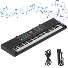 61 Key Keyboard Piano Electric w Mic Speaker Beginner Friendly Kids Teens Black