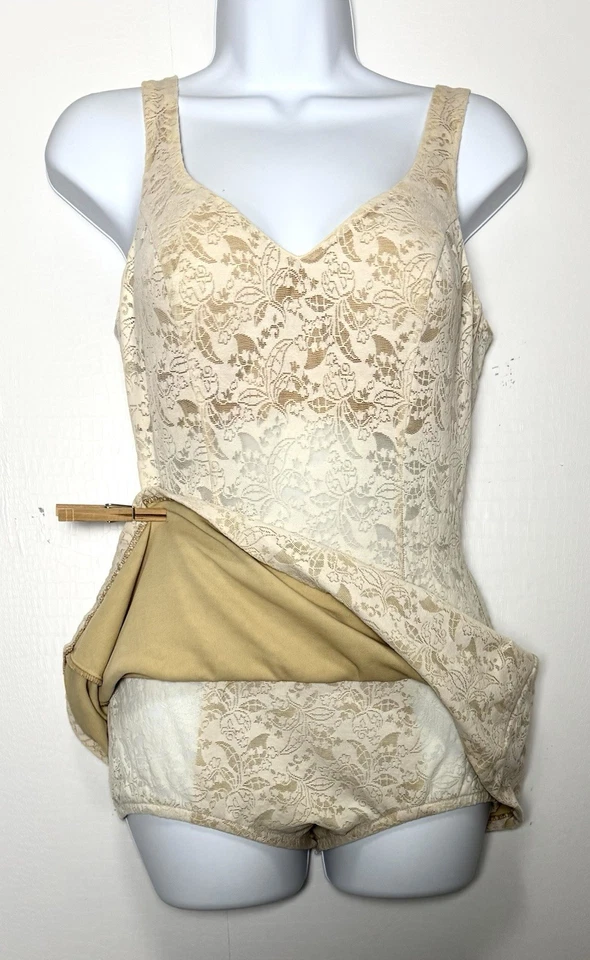 Vtg 50s Rose Marie Reid Lace Swimsuit Dress Ivory Pinup One Piece Union Made - Image 4 of 4
