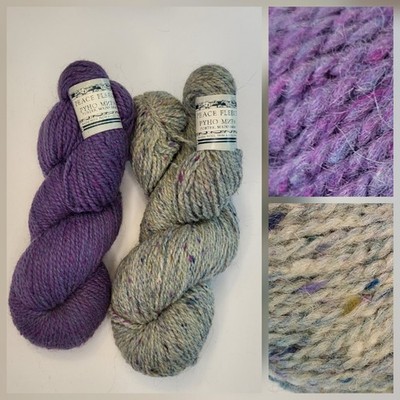 NEW Peace Fleece 2 Skeins Wool Yarn Purple Gray Colored Flecks 4 Oz 6640 6617