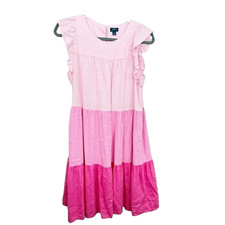 J. Crew Linen Blend Pink Tiered Mini Dress Size 4 Cap Sleeve