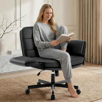 Comfy Criss Cross Office Chair with Wheels - Stylish PU Leather Swivel Seat