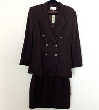 Vtg 80s Cache 2 Piece Power Suit 14 Brown Blazer Skirt Set Double Breasted NEW