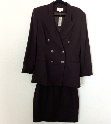 Vtg 80s Cache 2 Piece Power Suit 14 Brown Blazer Skirt Set Double Breasted NEW