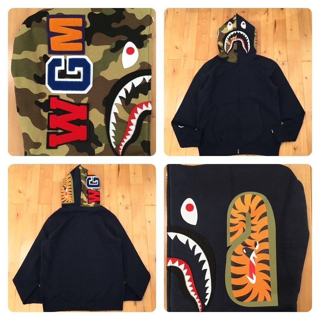 2024 BAPE 1st Shark full zip hoodie Navy x Woodland camo A Bathing