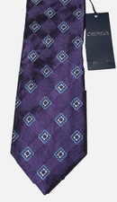 Cremieux Mens Silk Tie Purple Geometric 56 1/2 " x 3 1/4 " 100 Italian Silk NWT