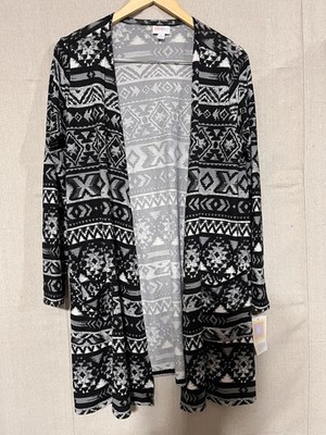 NWT LuLaRoe Large Caroline Cardigan With Pockets Geometric Black White