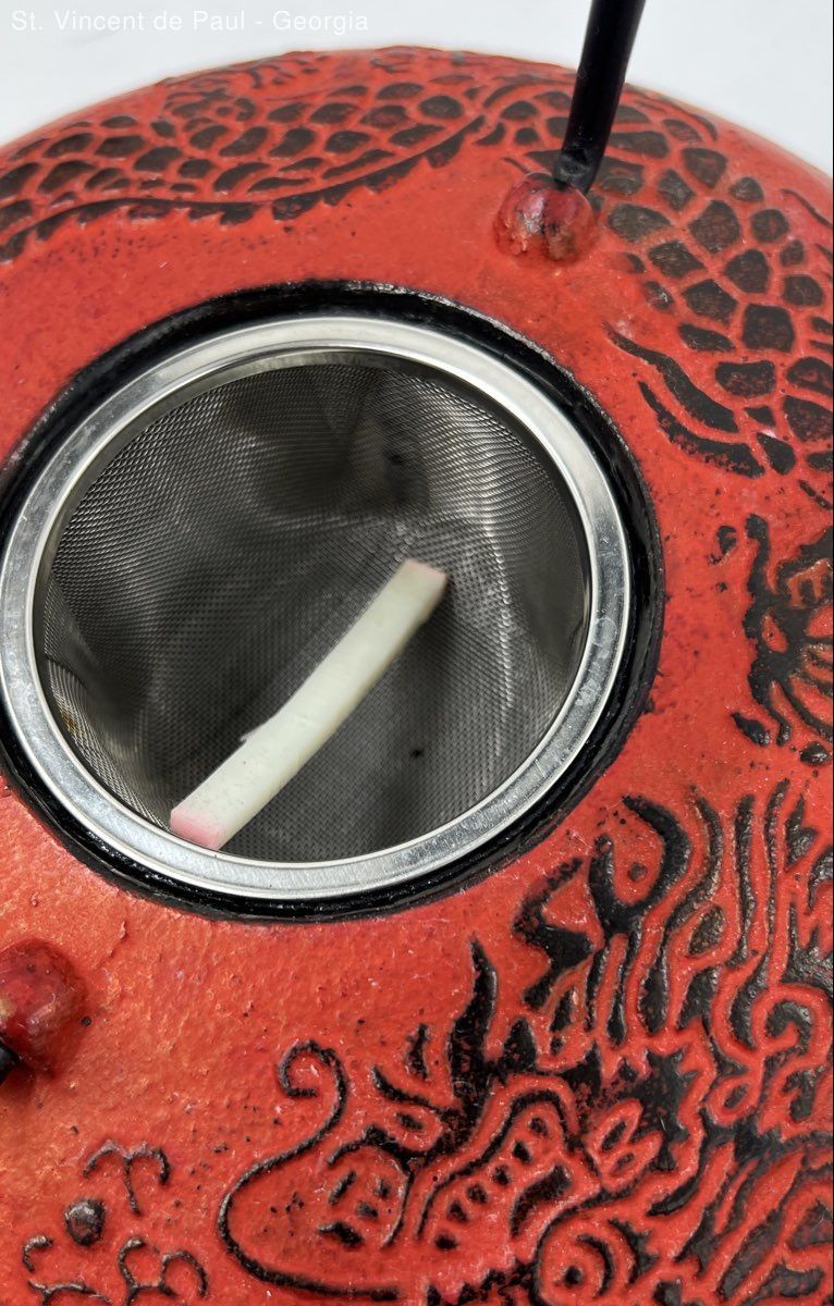 Vintage Japanese Teapot Teavana Cast Iron Red W Japanese Dragon Ornate Beautiful