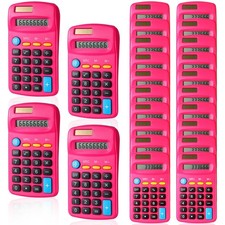 24 Pieces Basic Calculators Students Small Pocket Size, 8 Digit Display Rose Red