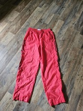Vintage Adidas Mens Red Track Nylon Windbreaker Pants with Zipped Pockets S Med
