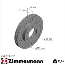 2x Zimmermann 250.1390.52 Bremsscheibe für FORD MAZDA RANGER BT 50 TKE CD UN