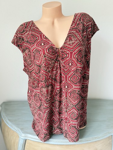 Chaps Ralph RL Top Plus Sz 3X Cap Easy Fall Rust Brown Blouse ruched V $55 1423