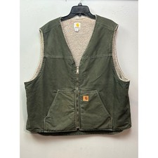 Carhartt Vest Men 2XL Green V26 MOS Sandstone Sherpa Lined Duck Canvas Workwear