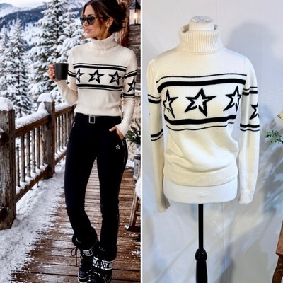  Perfect Moment Ivory Chopper Star Merino Wool Turtleneck Sweater Size S 