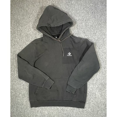 Converse Hoodie Pullover Mens Small Black Star Chevron Logo Faded