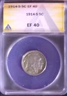 1914-S BUFFALO NICKEL 5C, ANACS VF40 SEE PHOTO'S