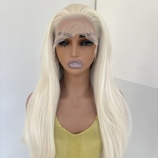 Platinum blonde Lace frontal wigs Heat Resistant Synthetic Hair Long Straight 26