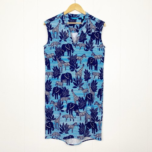 Tori Richard Honolulu Dress Size Medium Blue Sleeveless Animals Novelty Print - Picture 2 of 9