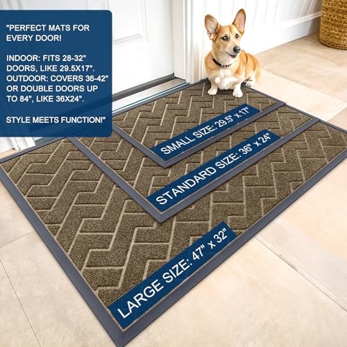 Alfombrilla Puerta Delantera Interior Exterior Entrada, Impermeable Todo 29.5" x 17" Marrón - Imagen 3 de 8