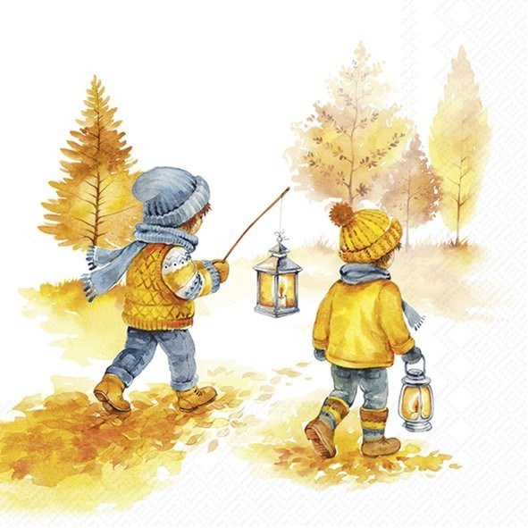 4 x Paper Napkins/33cm/3Ply/Decoupage/Autumn/Children on Woodland Walk
