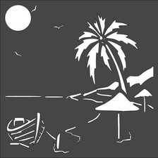 Reusable 8x8 Stencil - Beach, Boat, Palm Sun Design for Crafts