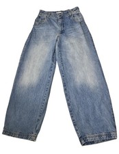 Zara Wide Leg Barrel Jeans Women Size 4 Light Blue High Rise Zip Button Pocket