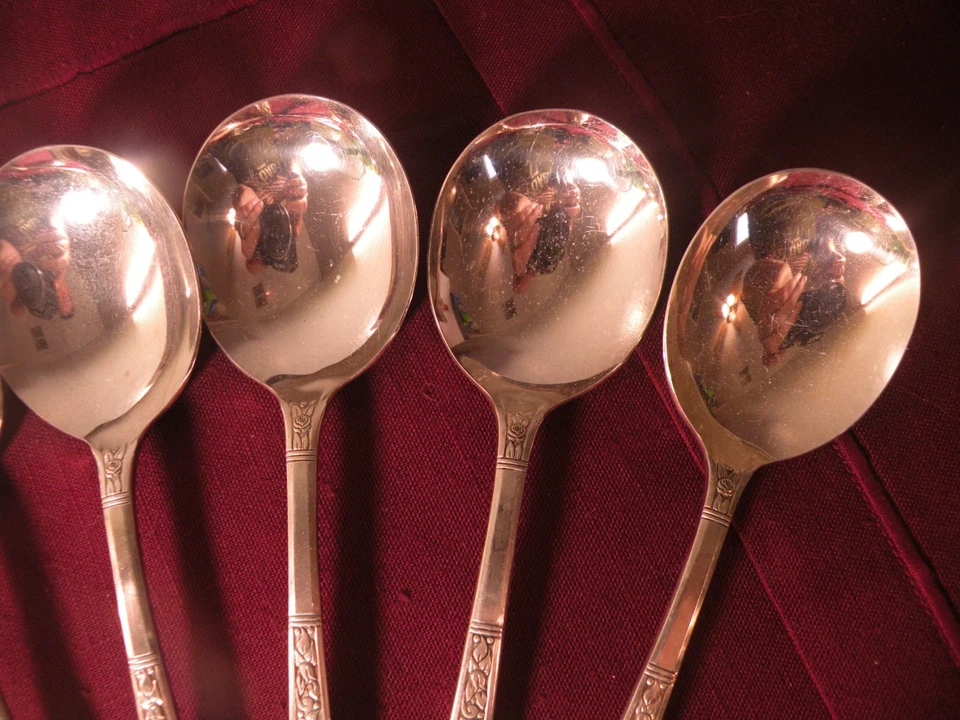 8 cucharas sopera Gumbo Oneida Floral II Simeon Rogers 1938 cuenco redondo 7" Foto 3 de 4