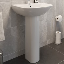 Ceramic Modern Bathroom Basin and Full Pedestal Single Tap Hole Sink White 550mm