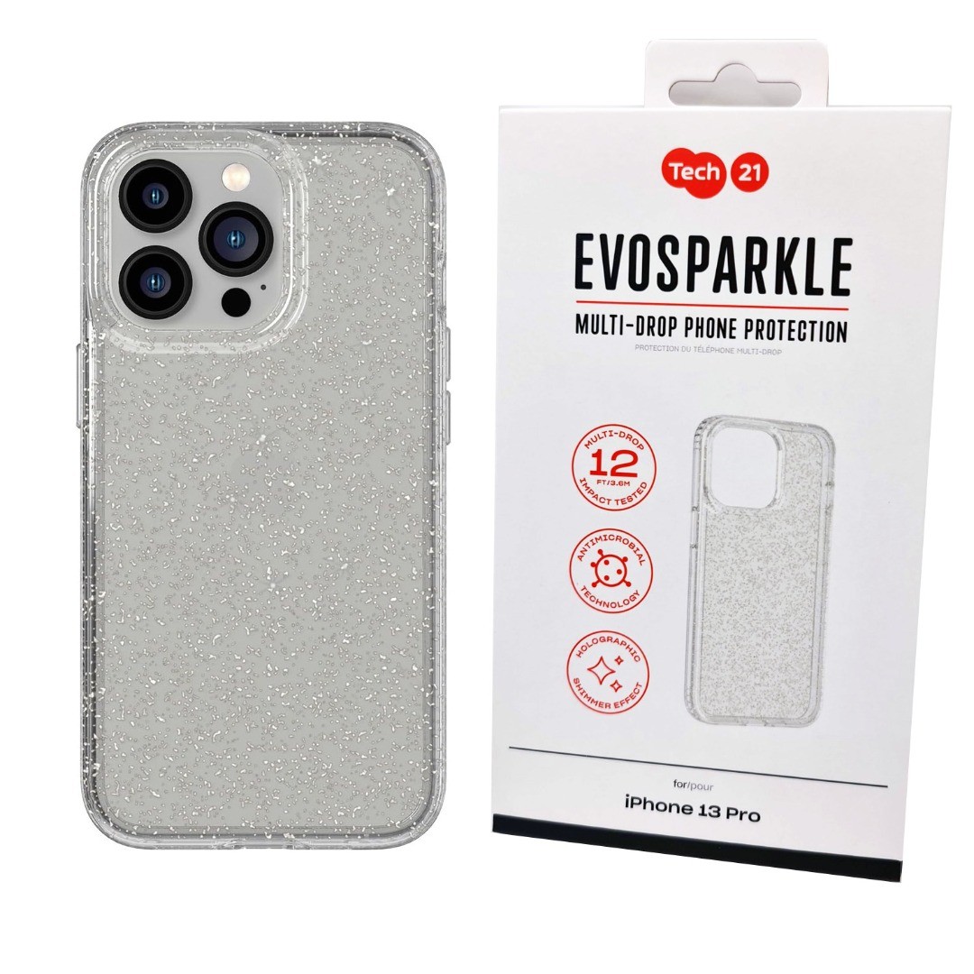 Tech21 Case For iPhone 13 Pro Evo Sparkle Shimmering Clear Cover Drop  Protection