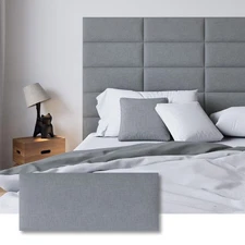 Peel and Stick Upholstered Wall Mounted Headboard Queen Size, 9 Panels Tufted...