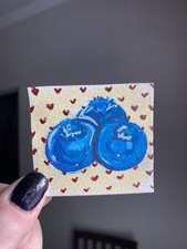 ACEO Original Art Fruit Blueberry Watercolor Painting Acrylic Art Card