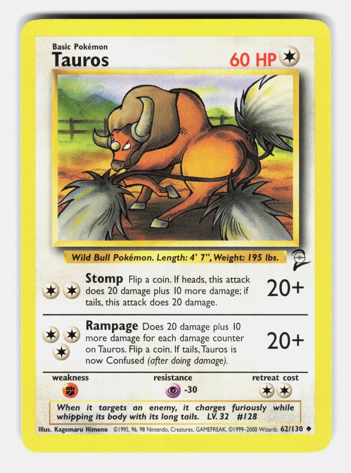 Tauros 62/130 Uncommon Base Set 2 Moderately Played