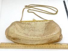 Whiting Davis Gold Mesh Evening Bag Purse Metallic Flap Top Shoulder Chain