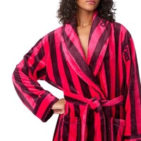 DKNY Women's Fluffy Dressing Gown Hot Pink Stripe