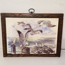 Vintage 3D Raised Relief Seascape with Pier &...