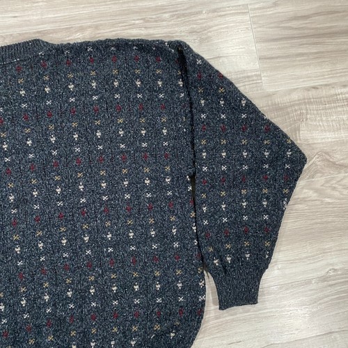 Vintage Trader Bay Knit Sweater Men 2XLT Gray Geometric Cotton Blend Grandpa 90s - Picture 11 of 12