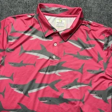 Obnoxious Golf Shirt Mens Medium Pink Shark AOP Performance Tech Short Sleeve