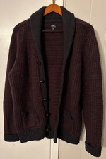 Vnt LL Bean 100 Shetland Wool Chunky Sweater Sz L Men  s Sweater Red Gray/Black