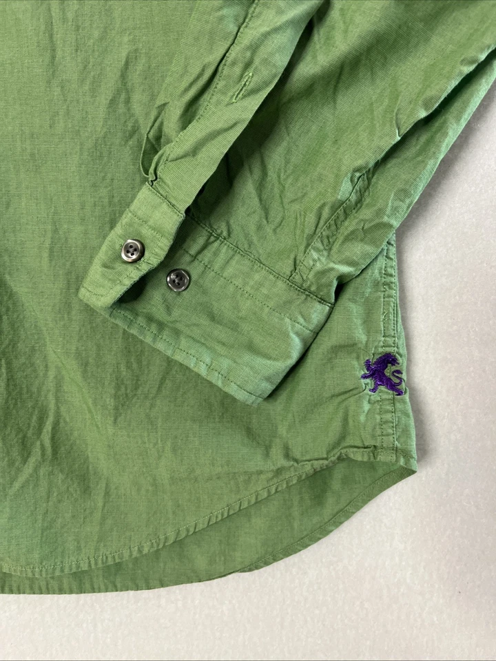 Camisa de vestir Express para hombre talla grande verde cambray manga larga con botones Foto 2 de 4