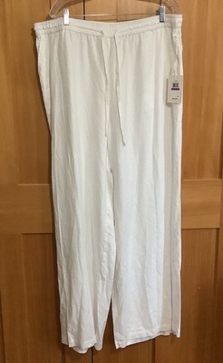 Parker Wide Leg Plus Size Drawstring Linen Blend Lucent White Pants Size XXLNew
