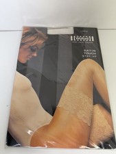 Wolford Vintage Satin Stay Up White Thigh Highs With Wolford Logo Size Large