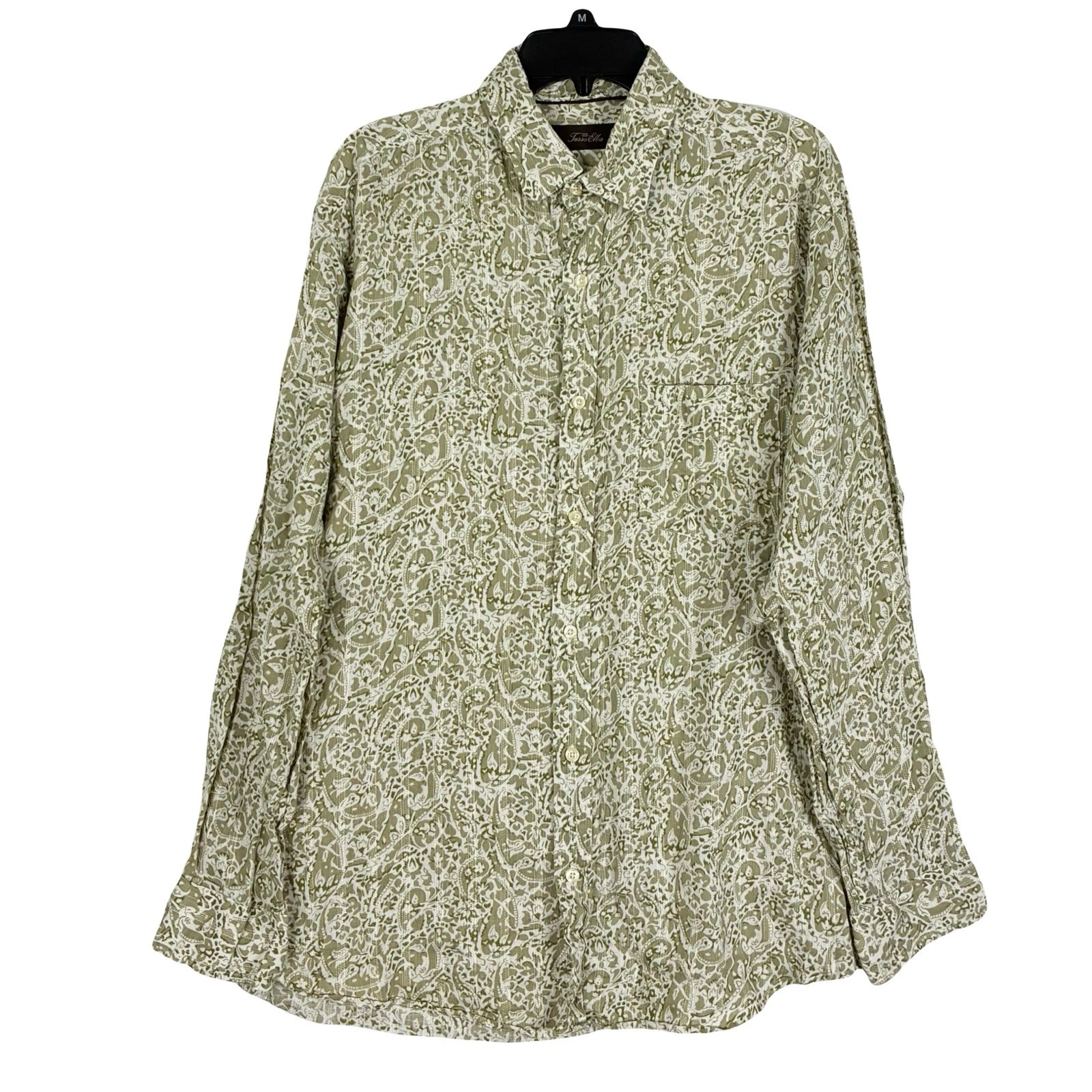 Tasso Elba Linen Button Down Shirt L Long Sleeve Boho Indie Retro Folk Beachy